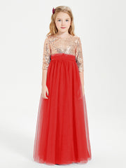 Robe Étincelante de Demoiselle d'Honneur Junior Top en Paillettes Rouge