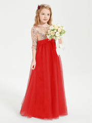 Robe Étincelante de Demoiselle d'Honneur Junior Top en Paillettes Rouge