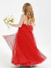 Robe Étincelante de Demoiselle d'Honneur Junior Top en Paillettes Rouge