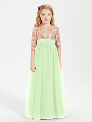 Robe Étincelante de Demoiselle d'Honneur Junior Top en Paillettes Sauge