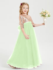 Robe Étincelante de Demoiselle d'Honneur Junior Top en Paillettes Sauge