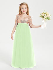 Robe Étincelante de Demoiselle d'Honneur Junior Top en Paillettes Sauge