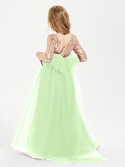 Robe Étincelante de Demoiselle d'Honneur Junior Top en Paillettes Sauge