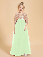 Robe Étincelante de Demoiselle d'Honneur Junior Top en Paillettes Sauge