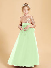 Robe Étincelante de Demoiselle d'Honneur Junior Top en Paillettes Sauge
