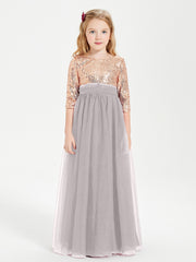 Robe Étincelante de Demoiselle d'Honneur Junior Top en Paillettes Argent