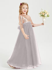 Robe Étincelante de Demoiselle d'Honneur Junior Top en Paillettes Argent