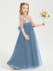 Robe Étincelante de Demoiselle d'Honneur Junior Top en Paillettes Bleu de Schiste