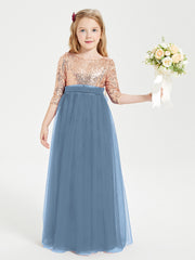 Robe Étincelante de Demoiselle d'Honneur Junior Top en Paillettes Bleu de Schiste