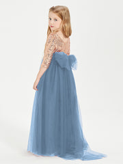 Robe Étincelante de Demoiselle d'Honneur Junior Top en Paillettes Bleu de Schiste