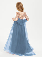 Robe Étincelante de Demoiselle d'Honneur Junior Top en Paillettes Bleu de Schiste
