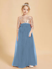 Robe Étincelante de Demoiselle d'Honneur Junior Top en Paillettes Bleu de Schiste