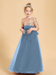 Robe Étincelante de Demoiselle d'Honneur Junior Top en Paillettes Bleu de Schiste