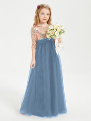 Robe Étincelante de Demoiselle d'Honneur Junior Top en Paillettes Bleu de Schiste