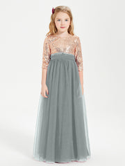 Robe Étincelante de Demoiselle d'Honneur Junior Top en Paillettes Gris Acier
