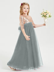 Robe Étincelante de Demoiselle d'Honneur Junior Top en Paillettes Gris Acier