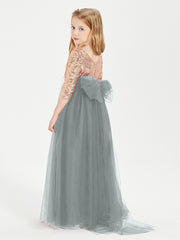 Robe Étincelante de Demoiselle d'Honneur Junior Top en Paillettes Gris Acier