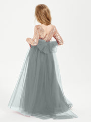 Robe Étincelante de Demoiselle d'Honneur Junior Top en Paillettes Gris Acier