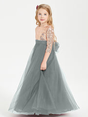 Robe Étincelante de Demoiselle d'Honneur Junior Top en Paillettes Gris Acier