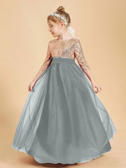 Robe Étincelante de Demoiselle d'Honneur Junior Top en Paillettes Gris Acier