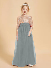 Robe Étincelante de Demoiselle d'Honneur Junior Top en Paillettes Gris Acier