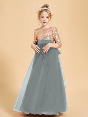 Robe Étincelante de Demoiselle d'Honneur Junior Top en Paillettes Gris Acier