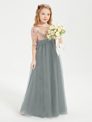 Robe Étincelante de Demoiselle d'Honneur Junior Top en Paillettes Gris Acier