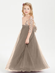 Robe Étincelante de Demoiselle d'Honneur Junior Top en Paillettes Taupe