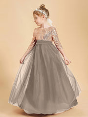 Robe Étincelante de Demoiselle d'Honneur Junior Top en Paillettes Taupe