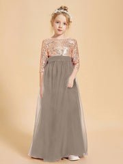 Robe Étincelante de Demoiselle d'Honneur Junior Top en Paillettes Taupe