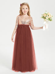 Robe Étincelante de Demoiselle d'Honneur Junior Top en Paillettes Terracotta