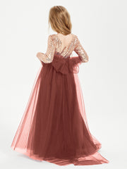Robe Étincelante de Demoiselle d'Honneur Junior Top en Paillettes Terracotta