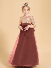 Robe Étincelante de Demoiselle d'Honneur Junior Top en Paillettes Terracotta