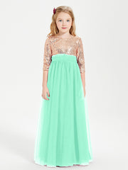 Robe Étincelante de Demoiselle d'Honneur Junior Top en Paillettes Turquoise