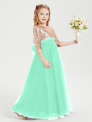 Robe Étincelante de Demoiselle d'Honneur Junior Top en Paillettes Turquoise