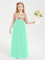 Robe Étincelante de Demoiselle d'Honneur Junior Top en Paillettes Turquoise
