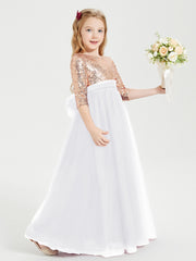 Robe Étincelante de Demoiselle d'Honneur Junior Top en Paillettes Blanc