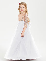 Robe Étincelante de Demoiselle d'Honneur Junior Top en Paillettes Blanc