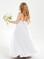Robe Étincelante de Demoiselle d'Honneur Junior Top en Paillettes Blanc