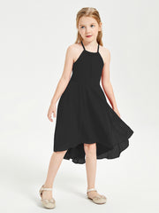 Junior Robes de Demoiselle d'Honneur Longueur de Mollet avec Jupe Asymétrique Noir