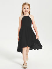 Junior Robes de Demoiselle d'Honneur Longueur de Mollet avec Jupe Asymétrique Noir