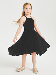 Junior Robes de Demoiselle d'Honneur Longueur de Mollet avec Jupe Asymétrique Noir