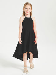 Junior Robes de Demoiselle d'Honneur Longueur de Mollet avec Jupe Asymétrique Noir