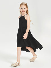 Junior Robes de Demoiselle d'Honneur Longueur de Mollet avec Jupe Asymétrique Noir