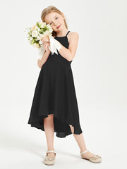 Junior Robes de Demoiselle d'Honneur Longueur de Mollet avec Jupe Asymétrique Noir