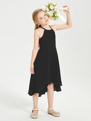 Junior Robes de Demoiselle d'Honneur Longueur de Mollet avec Jupe Asymétrique Noir