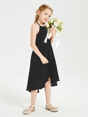 Junior Robes de Demoiselle d'Honneur Longueur de Mollet avec Jupe Asymétrique Noir