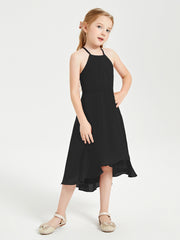 Junior Robes de Demoiselle d'Honneur Longueur de Mollet avec Jupe Asymétrique Noir