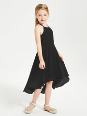 Junior Robes de Demoiselle d'Honneur Longueur de Mollet avec Jupe Asymétrique Noir
