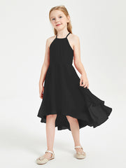 Junior Robes de Demoiselle d'Honneur Longueur de Mollet avec Jupe Asymétrique Noir